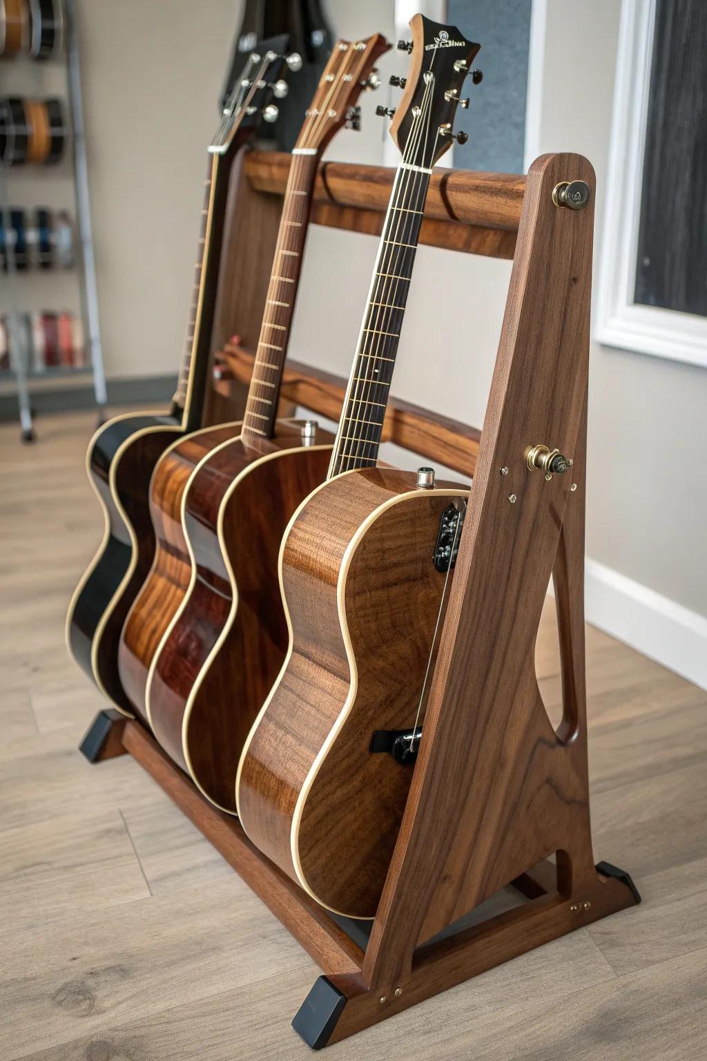 Elevate your collection with a bespoke multi-guitar rack—where craftsmanship meets functionality.