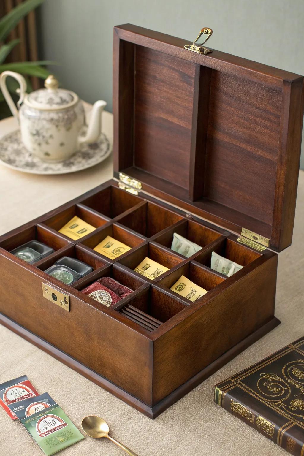 Transform your tea time with this elegant, handcrafted organizer.