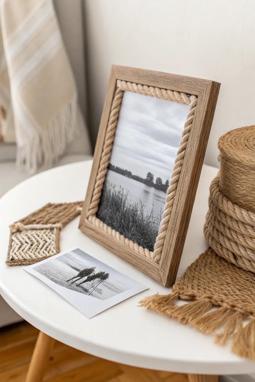 Wrap your memories in rustic charm with a handcrafted rope picture frame.