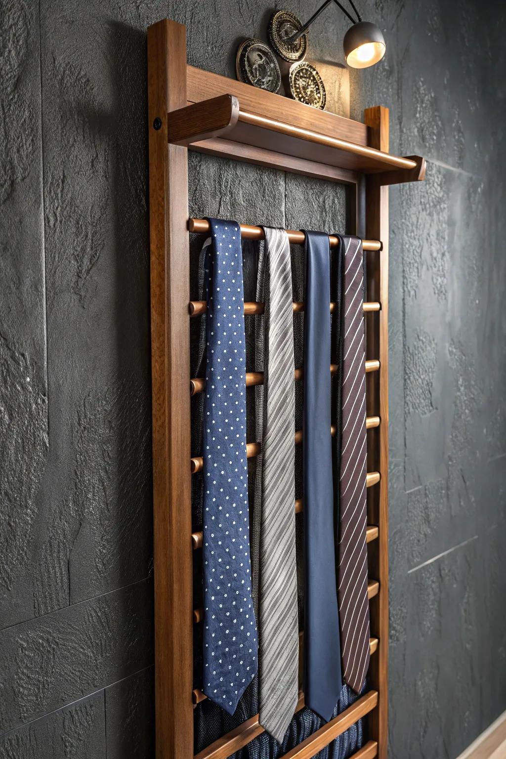 Elevate your space with vertical tie arrangements that blend function with craftsmanship.