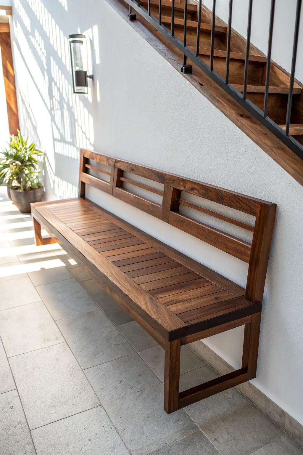 Experience the elegance of expert craftsmanship with this striking floating bench design.