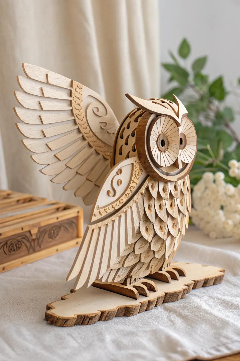 Discover the charm of mechanical artistry with this enchanting wooden owl puzzle, a perfect blend of Scandinavian elegance and Boho flair.