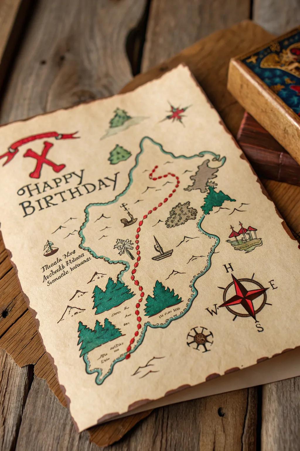 Embark on an adventure with this handcrafted treasure map birthday card.