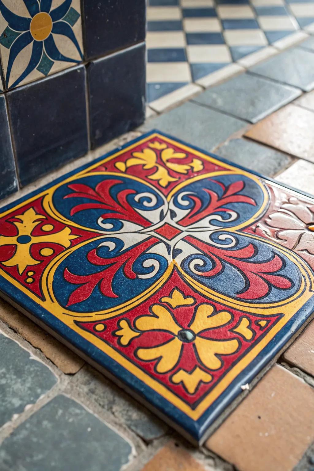 Make a statement with a bold contrasting tile for a unique and edgy vibe.