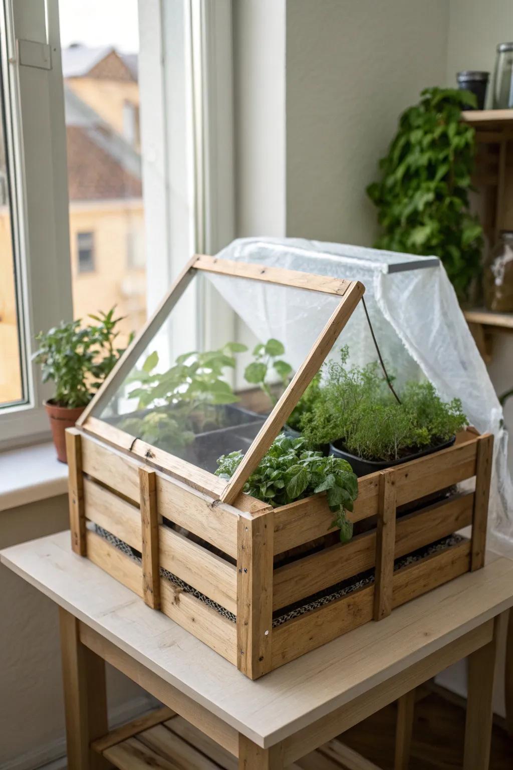 Bring nature indoors with a charming wooden crate greenhouse—simple, stylish, and sustainably chic!