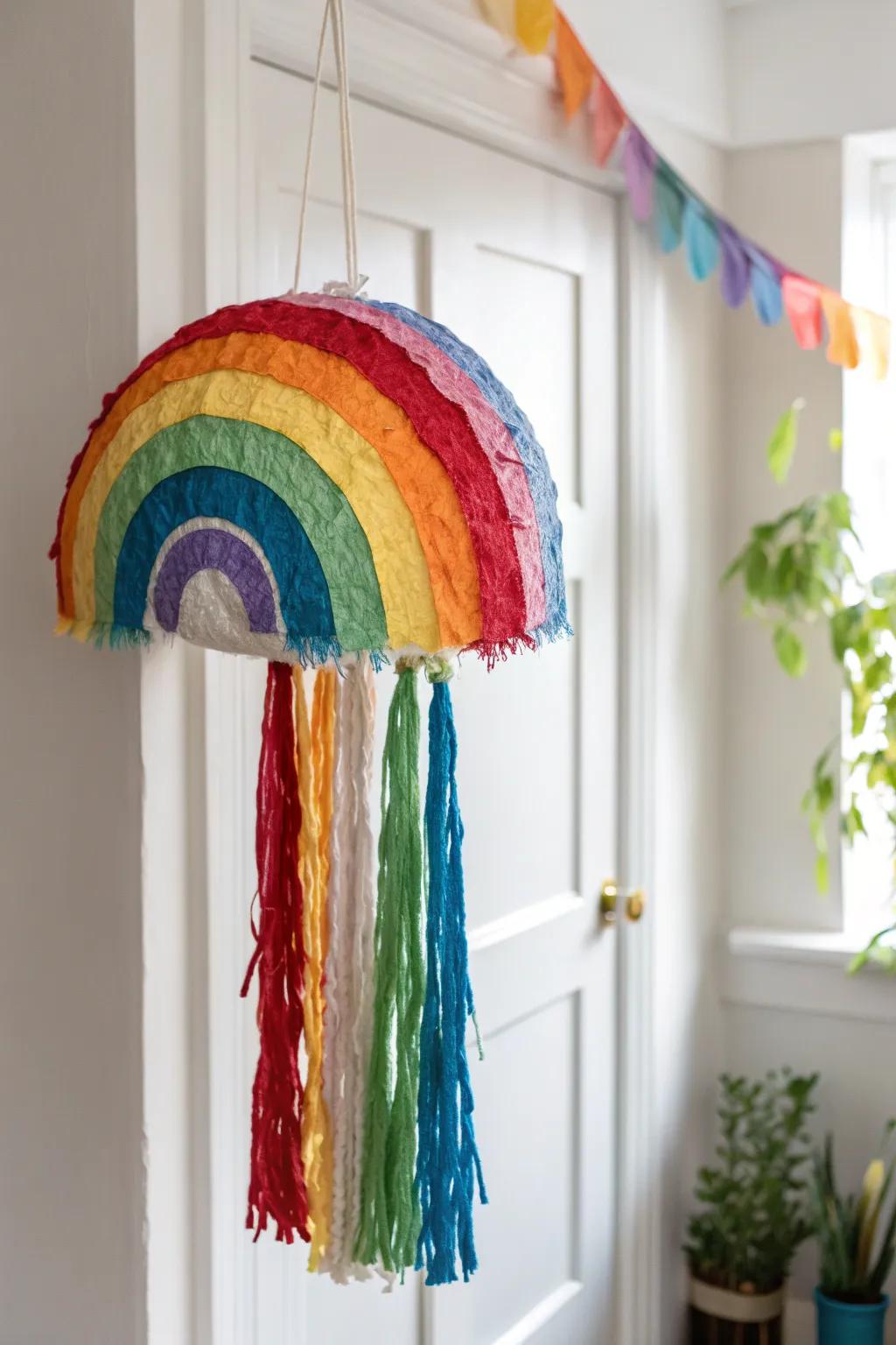 Add a burst of color and joy to your decor with this stunning rainbow piñata, where minimalism meets vibrant artistry.