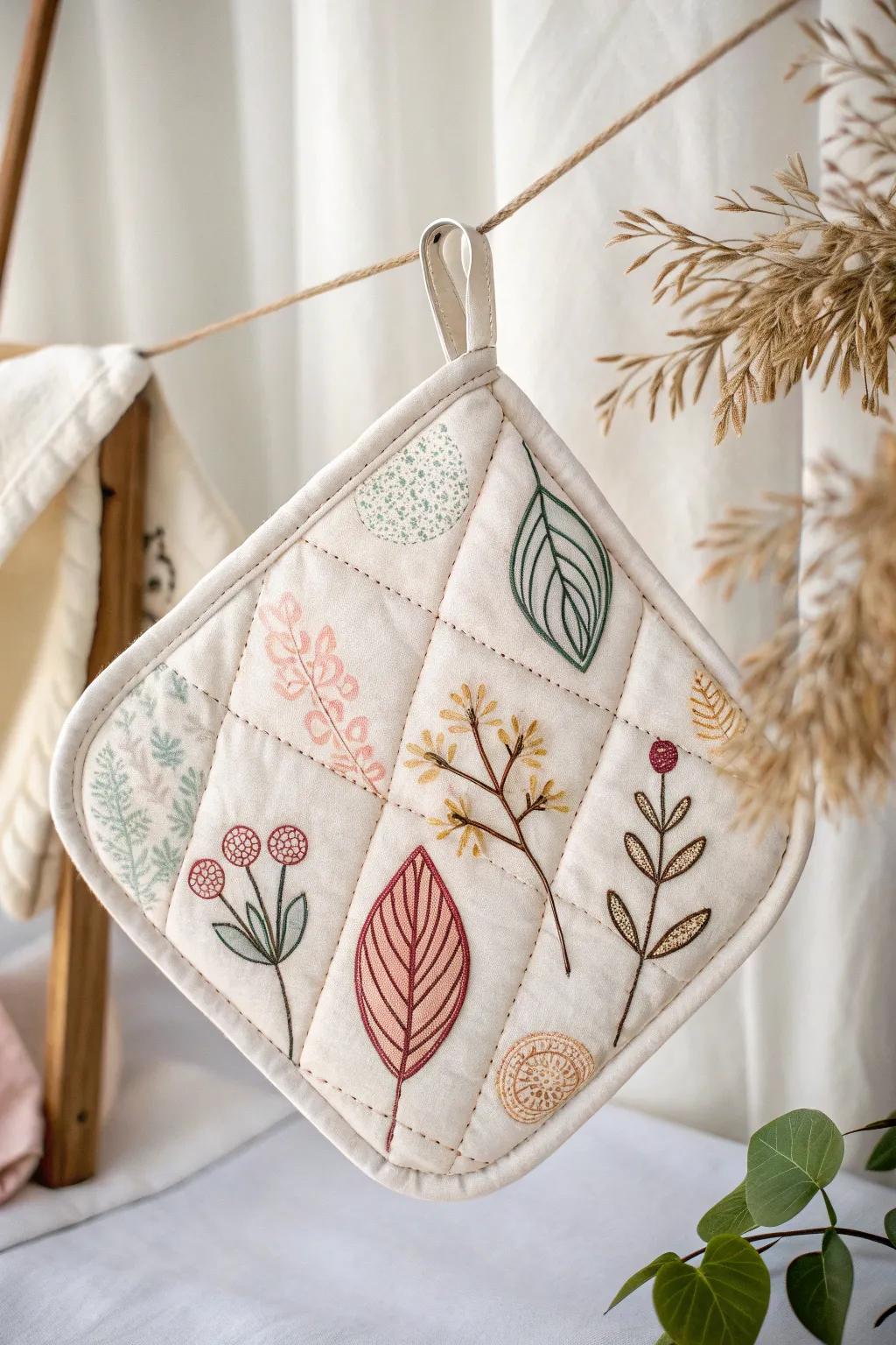 Add a touch of artistry to your kitchen with these beautifully crafted painted pot holders.