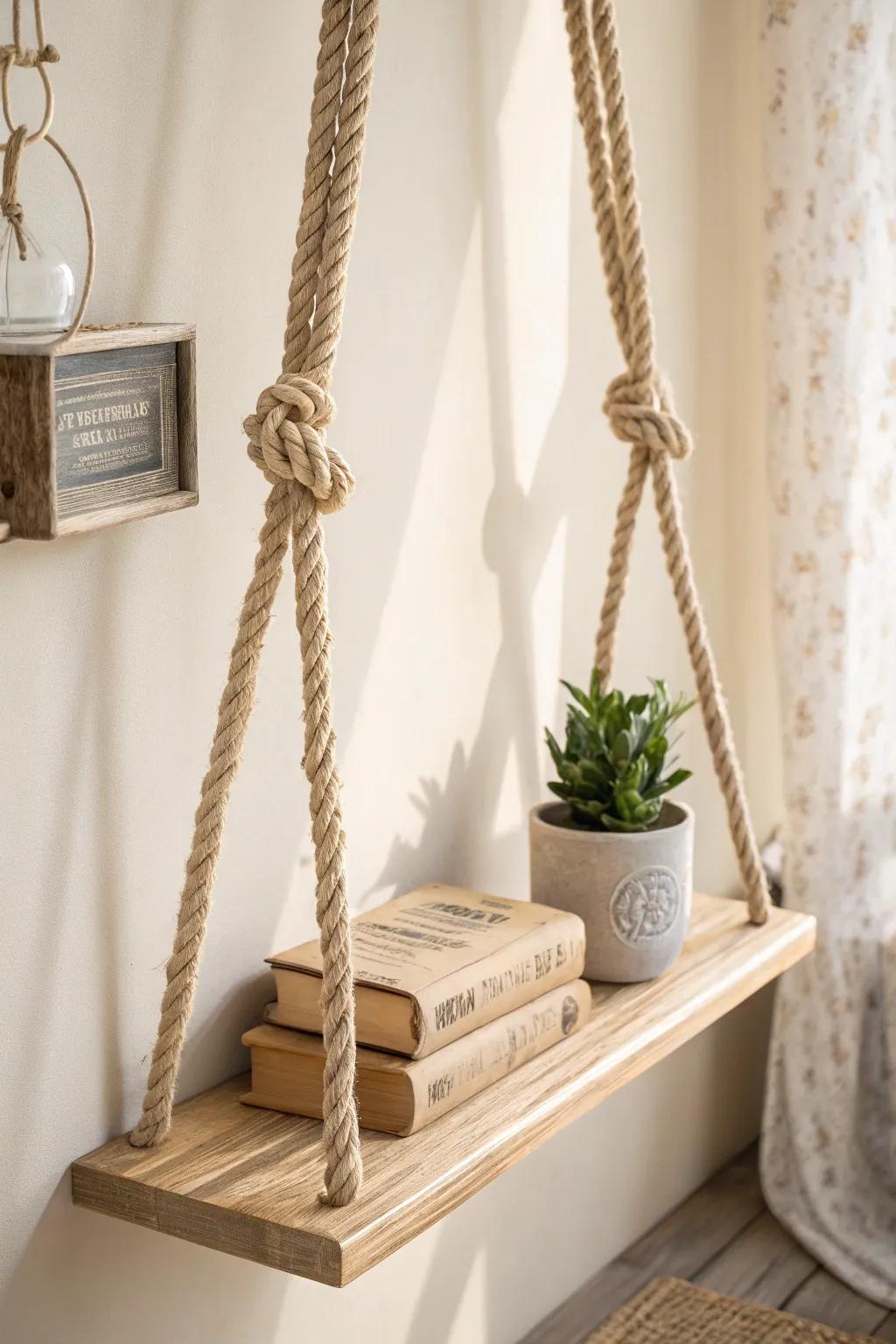 Elevate your space with a touch of minimalism and natural elegance. 🌿📚 #RopeShelf #ScandinavianDesign #BohoChic