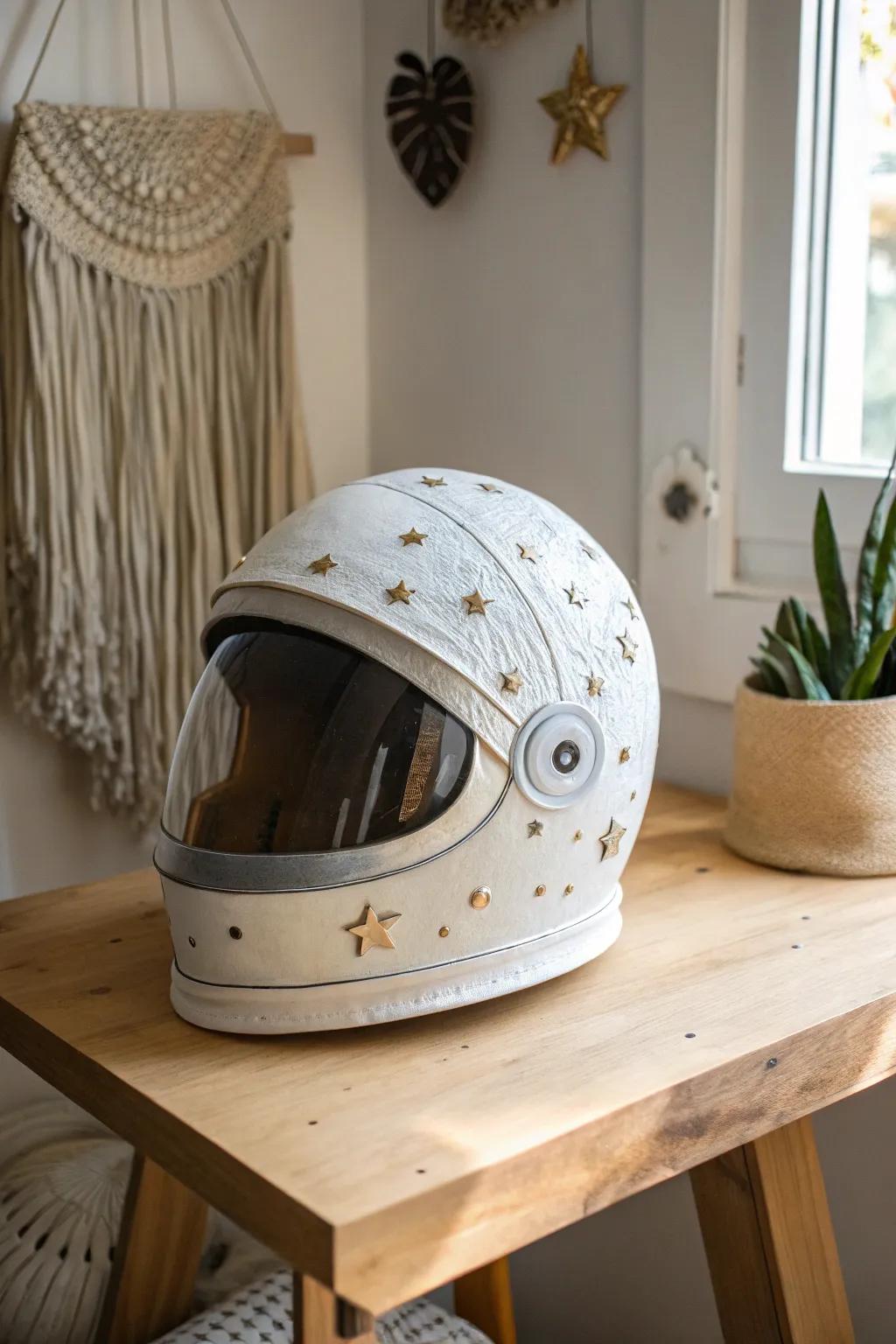 Transform your imagination with this elegant DIY space helmet, where minimalism meets the cosmos!