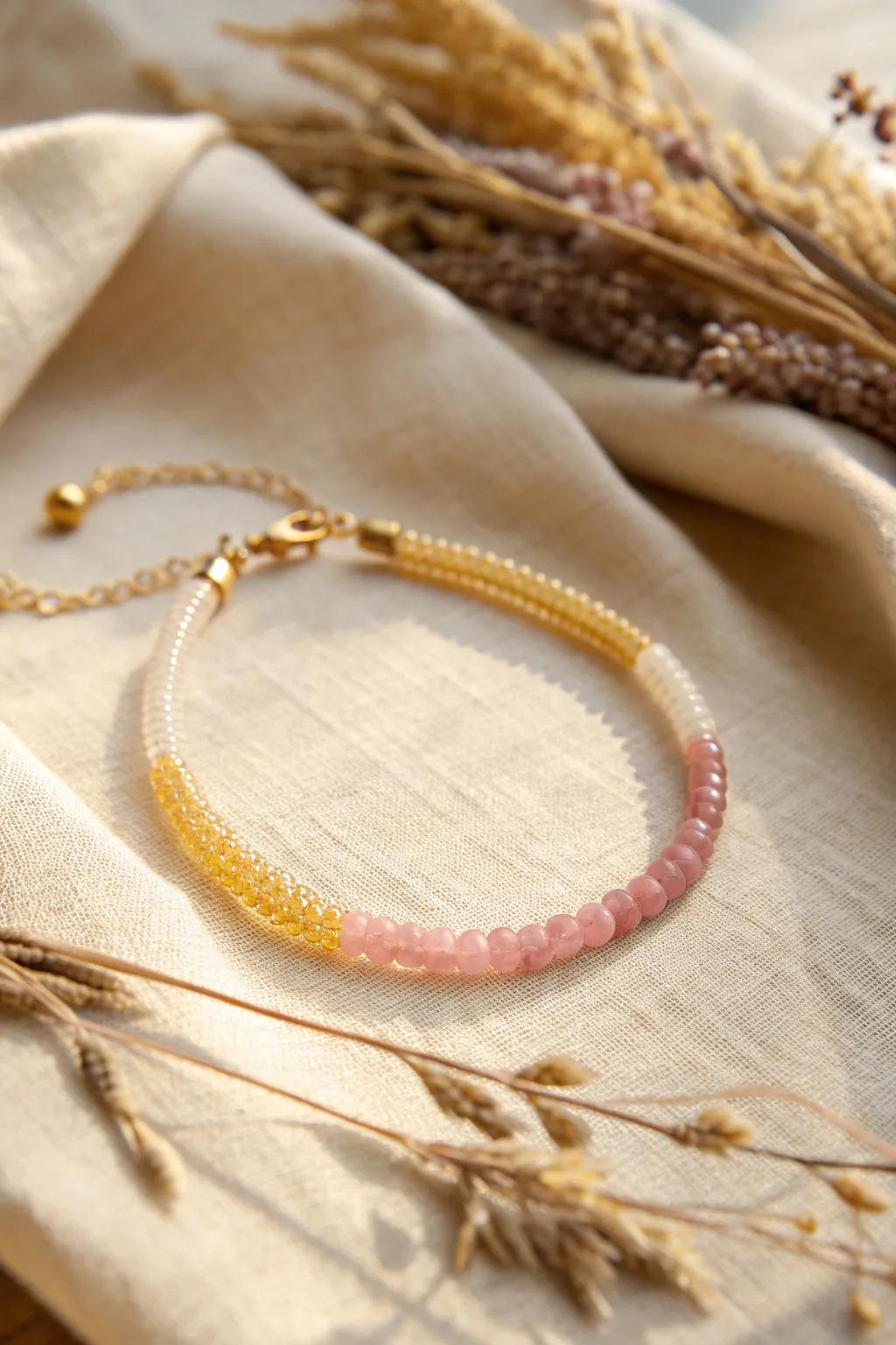 Embrace the warmth of a new day with this Spring Sunrise Ombre Bracelet, a perfect blend of minimalist elegance and boho charm.