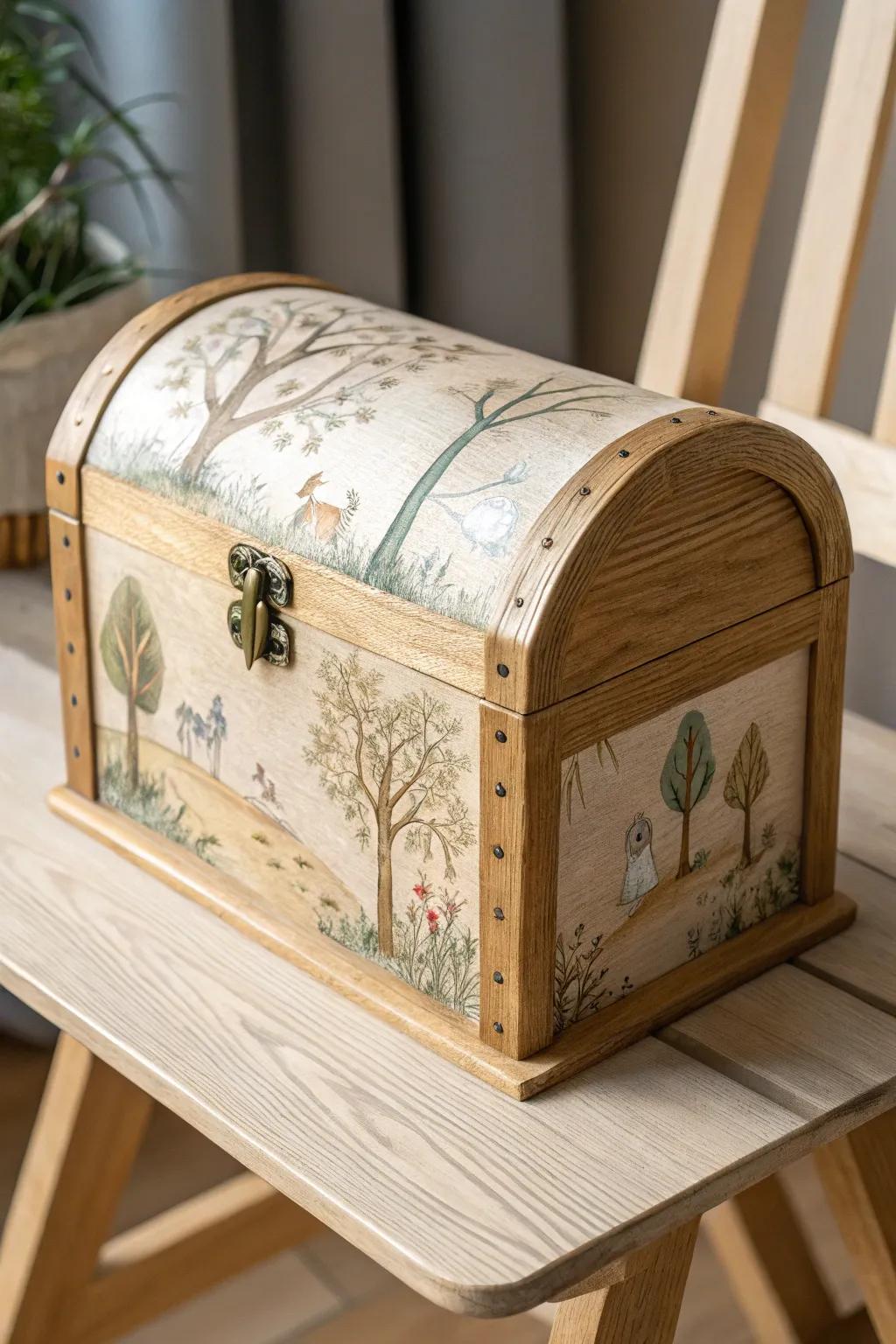 Unlock the magic: A fairytale woodland scene transforms this chest into a storybook wonder.