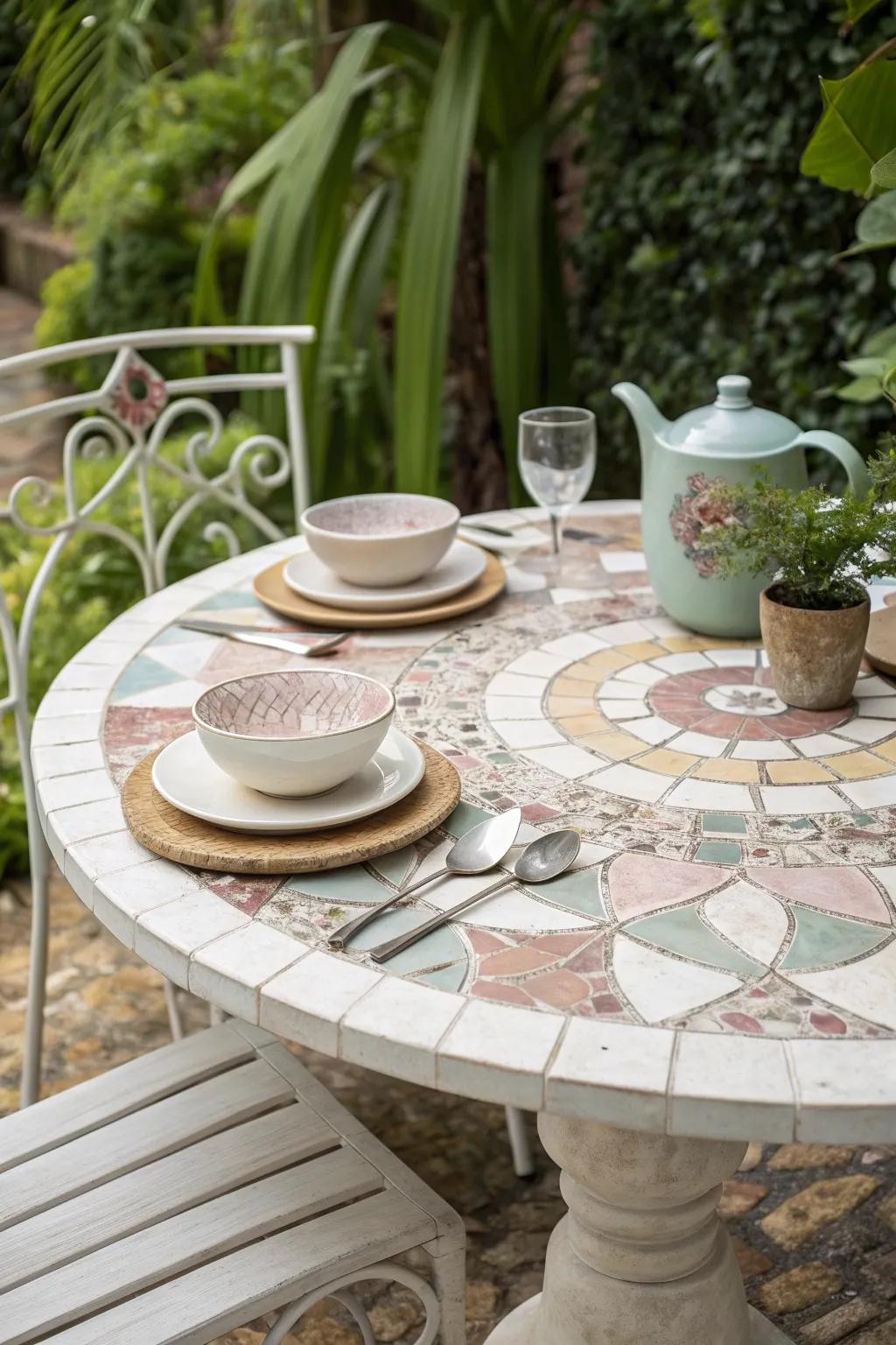 Transform leftover tiles into a garden gem with this mosaic table masterpiece!