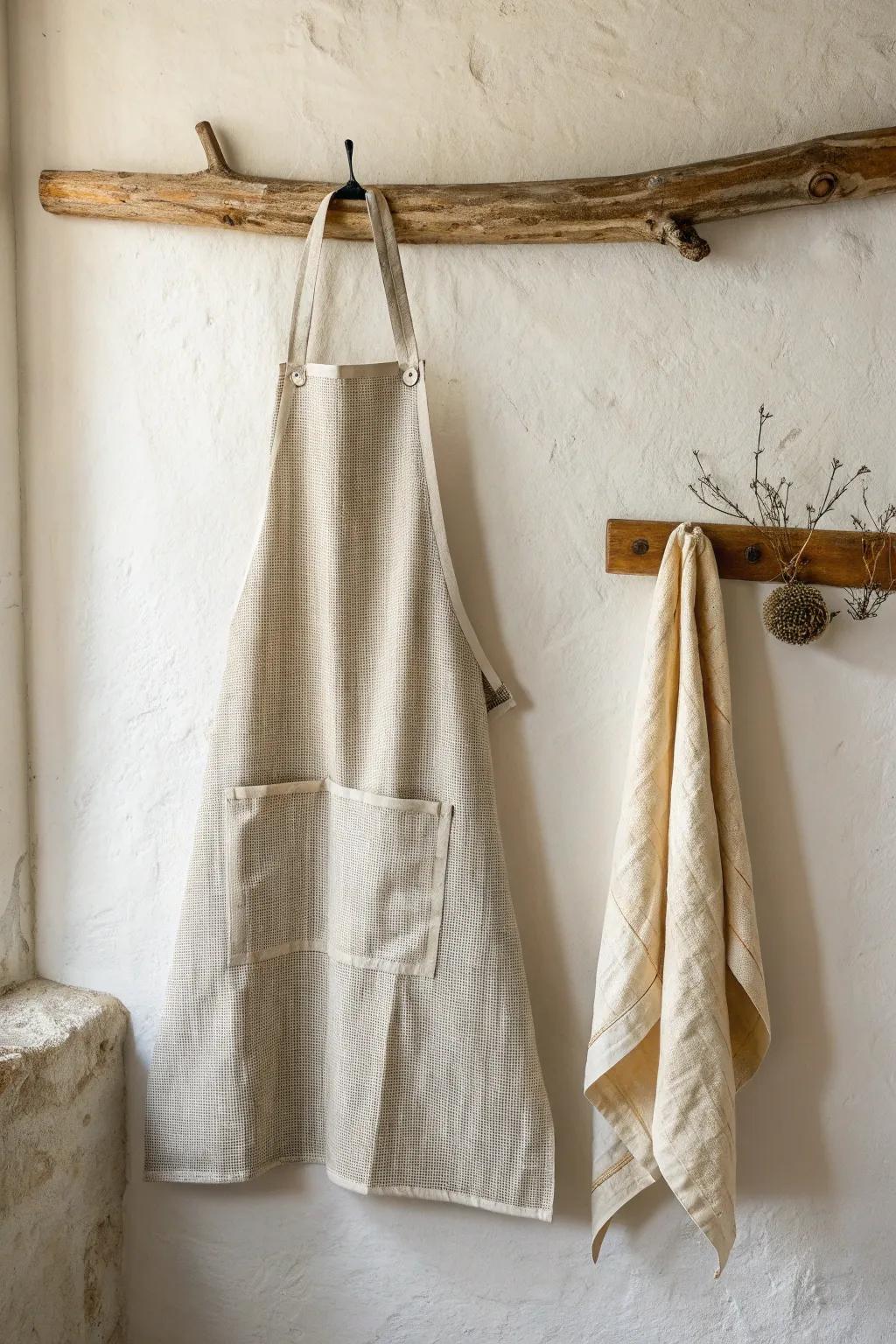 Elevate your kitchen style with a minimalist apron featuring a chic towel loop for added practicality.