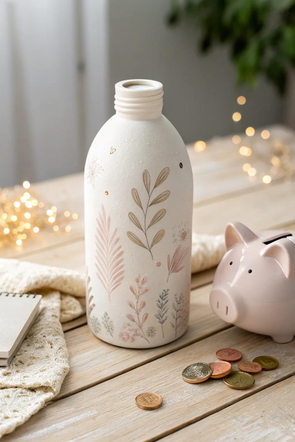 Save in style with this charming DIY bottle piggy bank, where Scandinavian simplicity meets Boho charm.