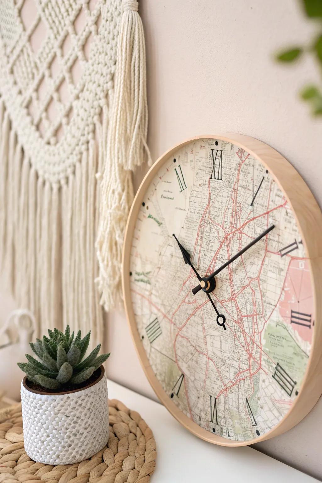 Travel through time with this charming Paris map clock, a perfect blend of minimalist elegance and boho flair for your space.