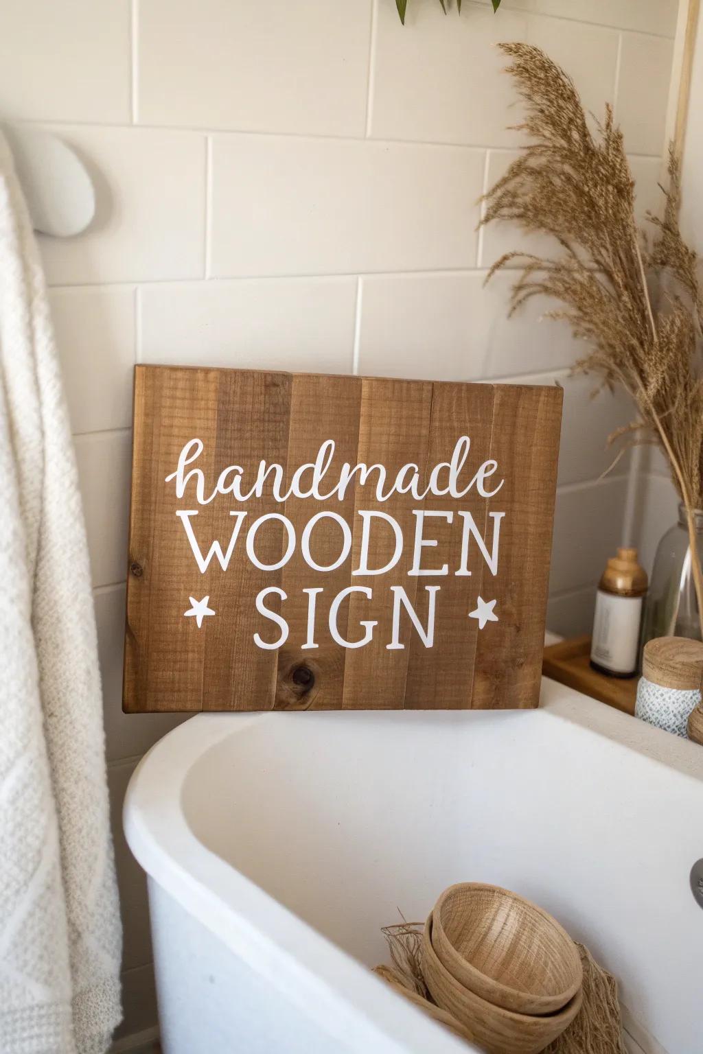 Add a touch of charm to your bathroom with a custom wooden sign that brightens your day!