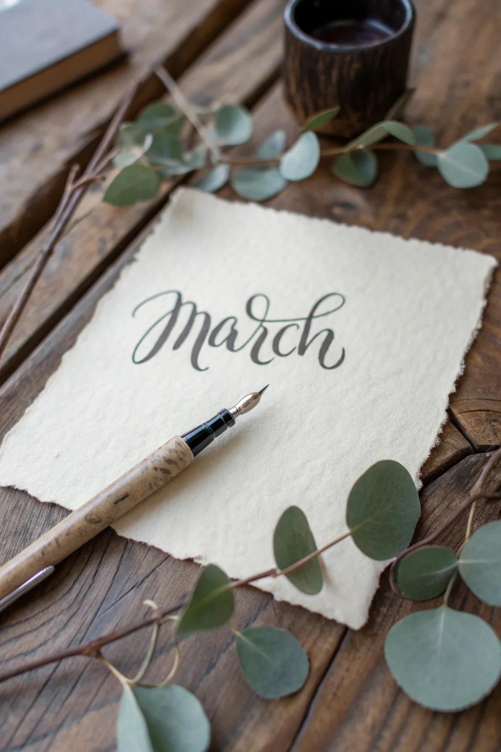 Embrace the art of calligraphy this March, where simplicity meets elegance in every stroke.
