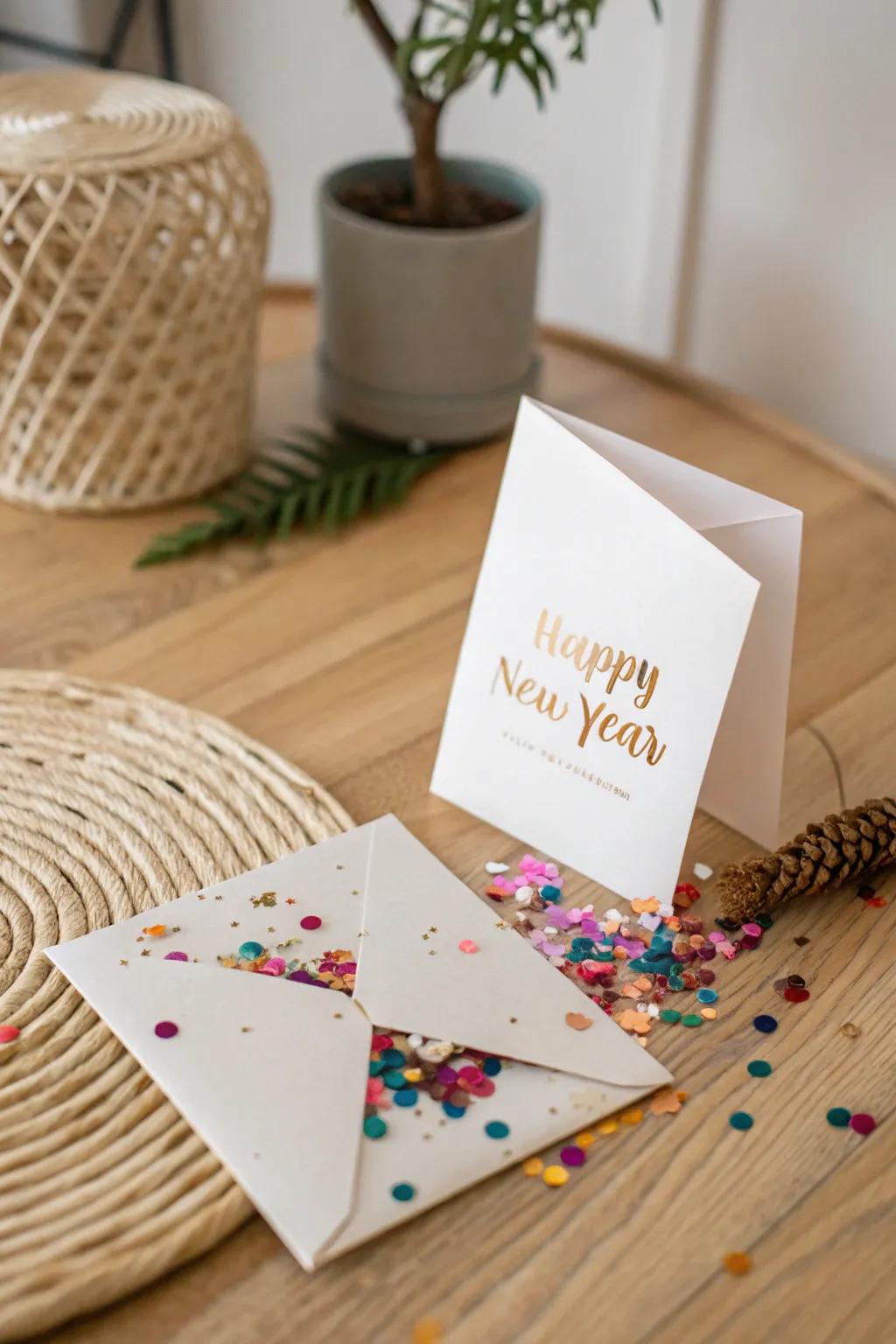 Add a playful touch to your New Year's greetings with a sprinkle of confetti magic!