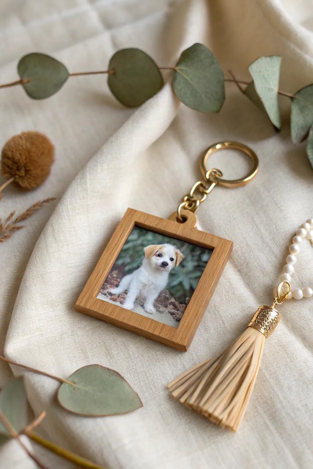 Carry a smile with you: Keep cherished memories close with this elegant photo keychain.