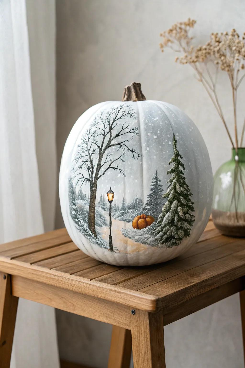 Step into the magic of Narnia with this artistically painted pumpkin masterpiece.