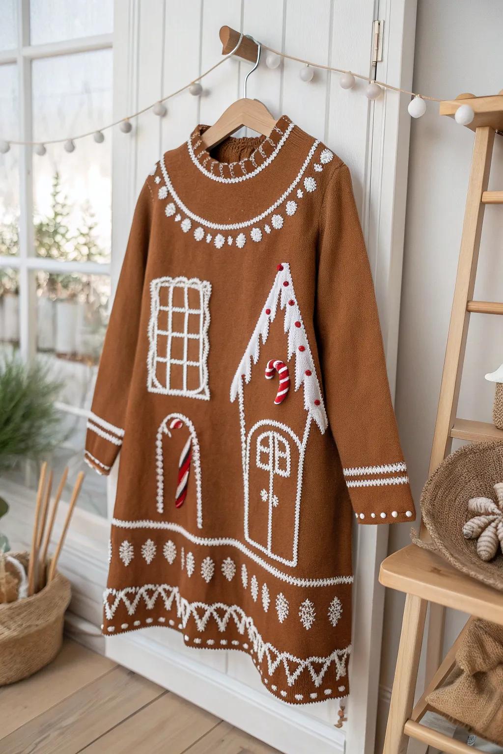 Sweeten up your wardrobe with this delightful Gingerbread House Dress!