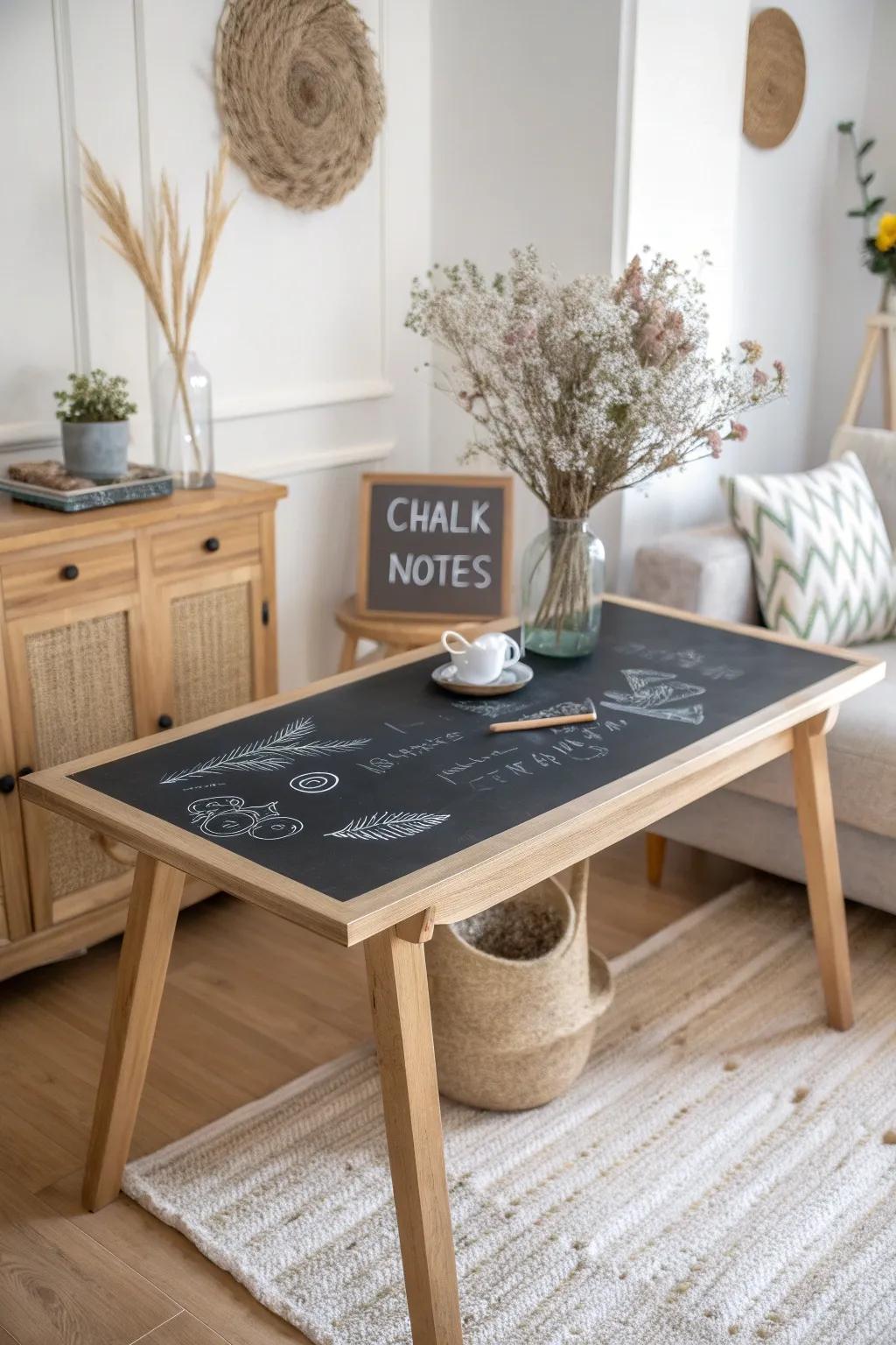 Transform your space with a chalkboard tabletop: where creativity meets elegance.