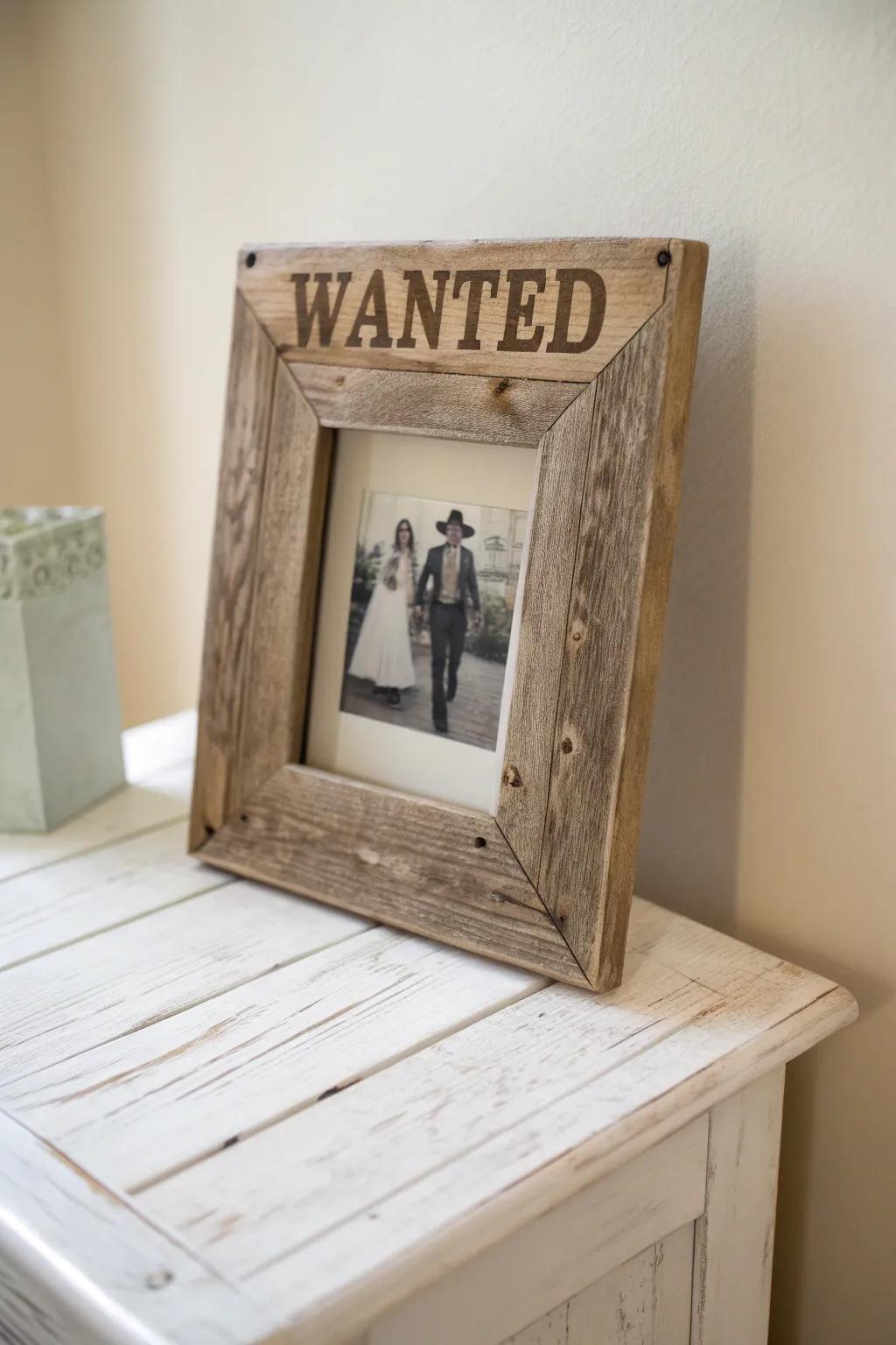 Capture your wild west memories with style in this charming 'wanted poster' frame!