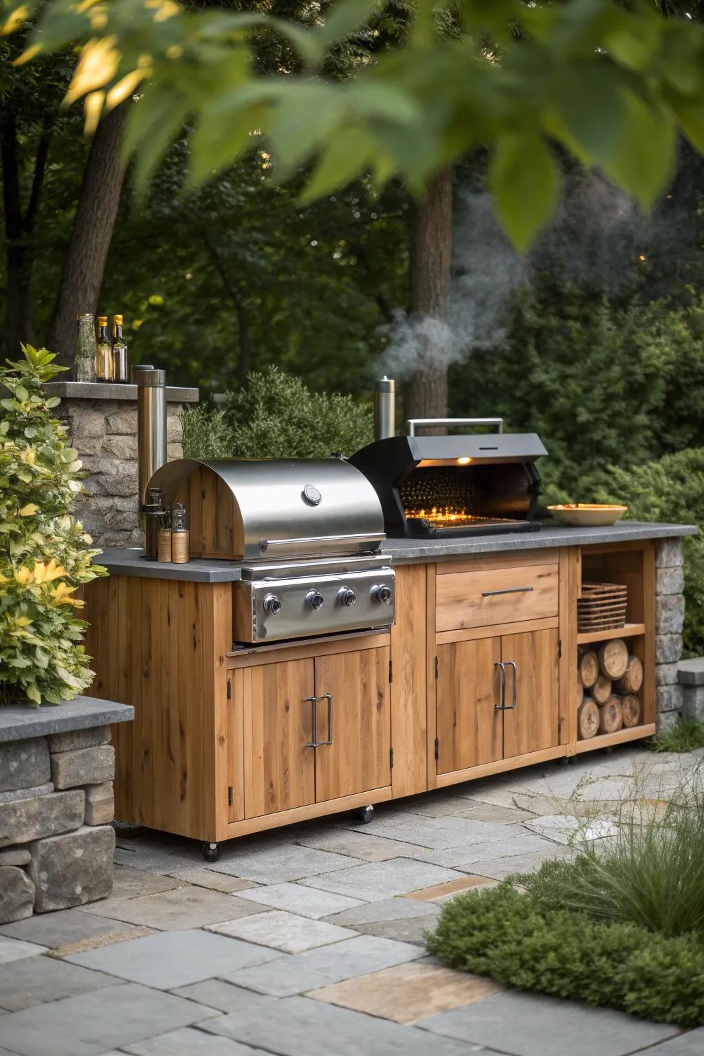 Elevate your outdoor cooking experience with a dual grill and smoker setup—where style meets functionality.