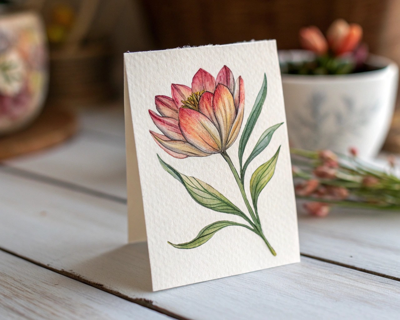 Follow a step-by-step process for painting elegant botanical thank you cards.