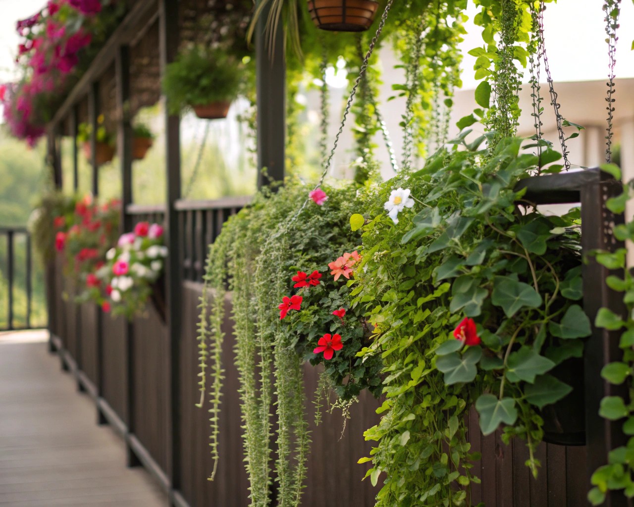 Living privacy screens crafted with layered plantings for a lush and elegant barrier.
