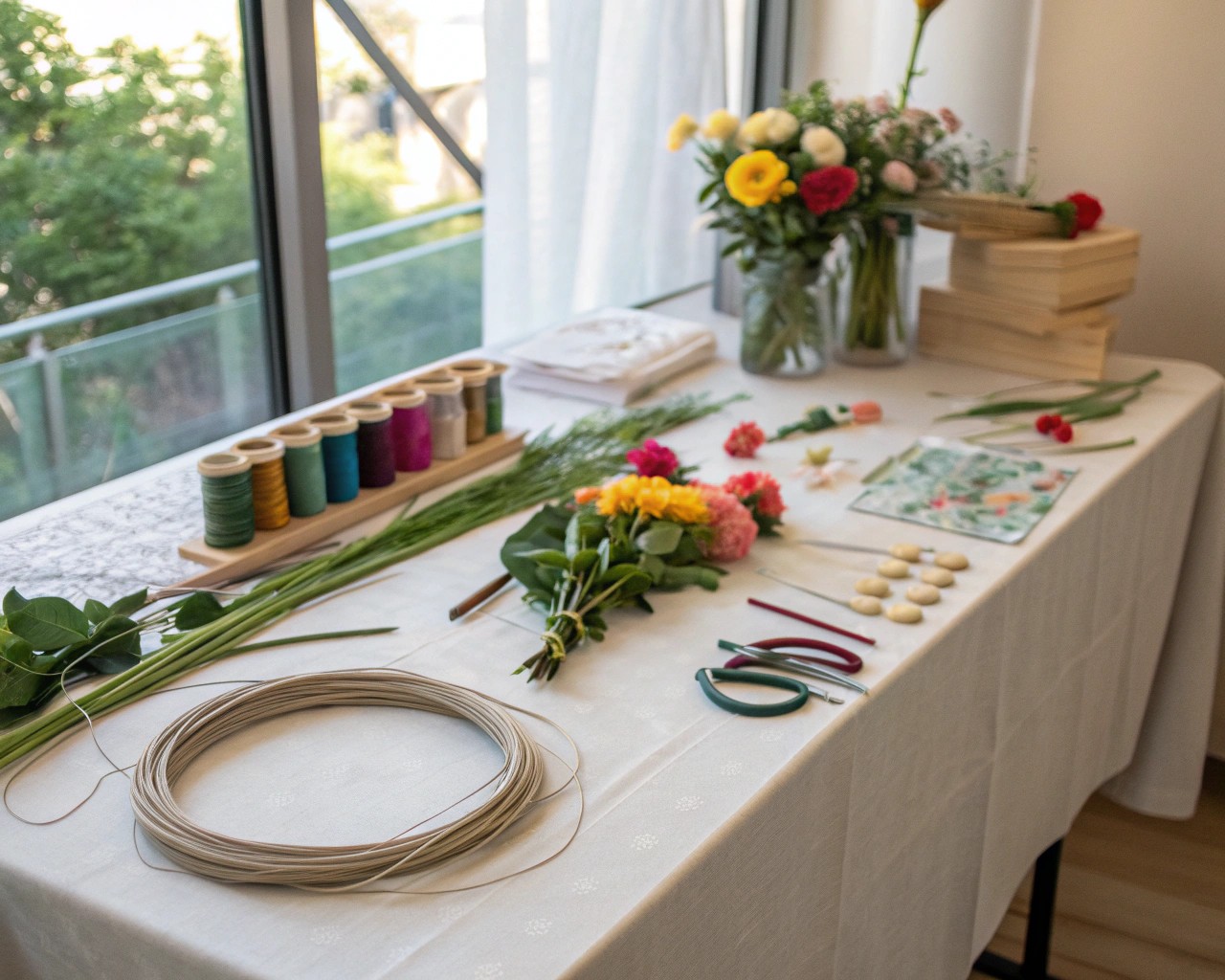 Materials needed for constructing a durable wire frame for flower crowns.