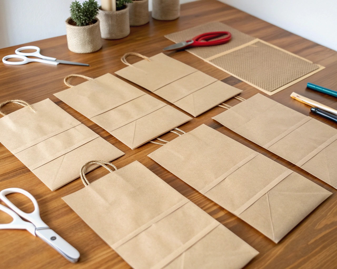 Start your journey by preparing paper bags for transformation into gift tags.